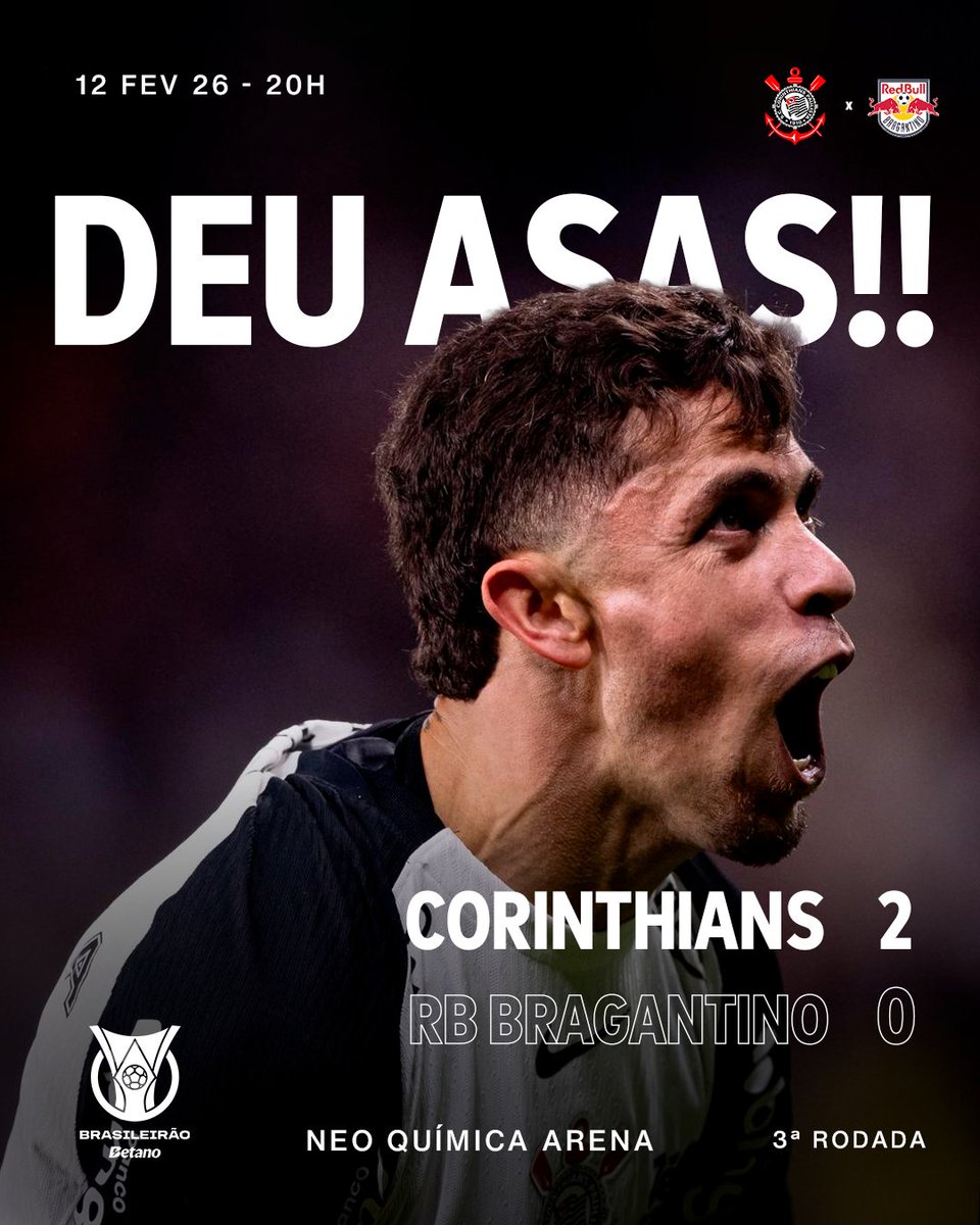 DEU ASAS!!!!! FIIIIIIIMMM DE JOGO NA NEO QUÍMICA ARENA!!!! 🦅

Vitória do Corinthians no Brasileirão na #CasaDoPovo!!!! 🏴🏳️

VAAAAAAAAAAAAAAAAAI, CORINTHIANS!!!!!!!! 🫶🏽

Corinthians 2 🆚 0 Red Bull Bragantino

⚽ Gabriel Paulista
⚽ Matheus Bidu

#VaiCorinthians