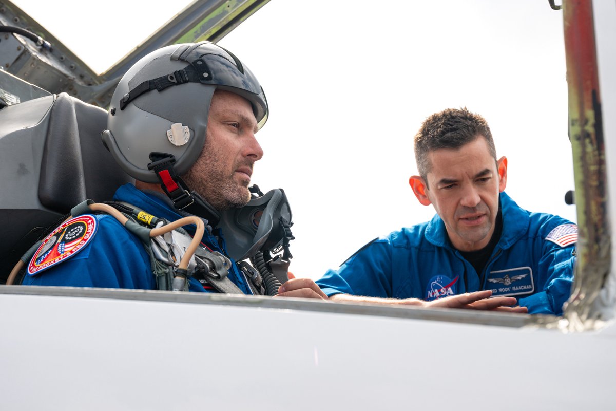 NASAAdmin's tweet photo. Another employee incentive flight in the books - many more to come. Jonathan Baker, chief of the spaceport development division at KSC, joined me for an F-5 flight today ahead of tomorrow morning’s Crew-12 launch 🇺🇸🚀 https://t.co/NxtHM2TZMW