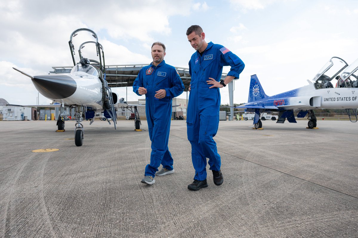 NASAAdmin's tweet photo. Another employee incentive flight in the books - many more to come. Jonathan Baker, chief of the spaceport development division at KSC, joined me for an F-5 flight today ahead of tomorrow morning’s Crew-12 launch 🇺🇸🚀 https://t.co/NxtHM2TZMW