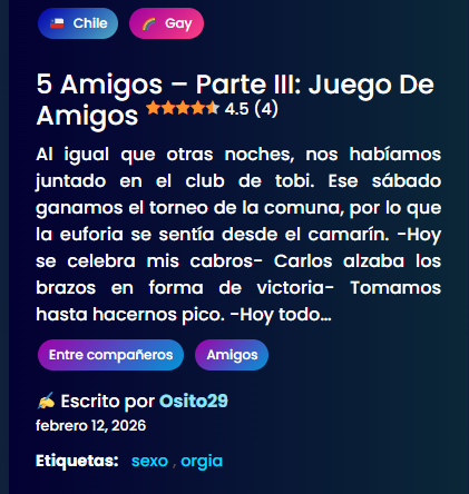 relatos_gay_cl's tweet photo. 𝗥𝗘𝗟𝗔𝗧𝗢: 5 amigos – Parte III: Juego de amigos 🍆🔥

𝗥𝗘𝗟𝗔𝗧𝗢 𝗖𝗢𝗠𝗣𝗟𝗘𝗧𝗢: https://t.co/WPtwfNzm1A https://t.co/BgKTaeBJUR