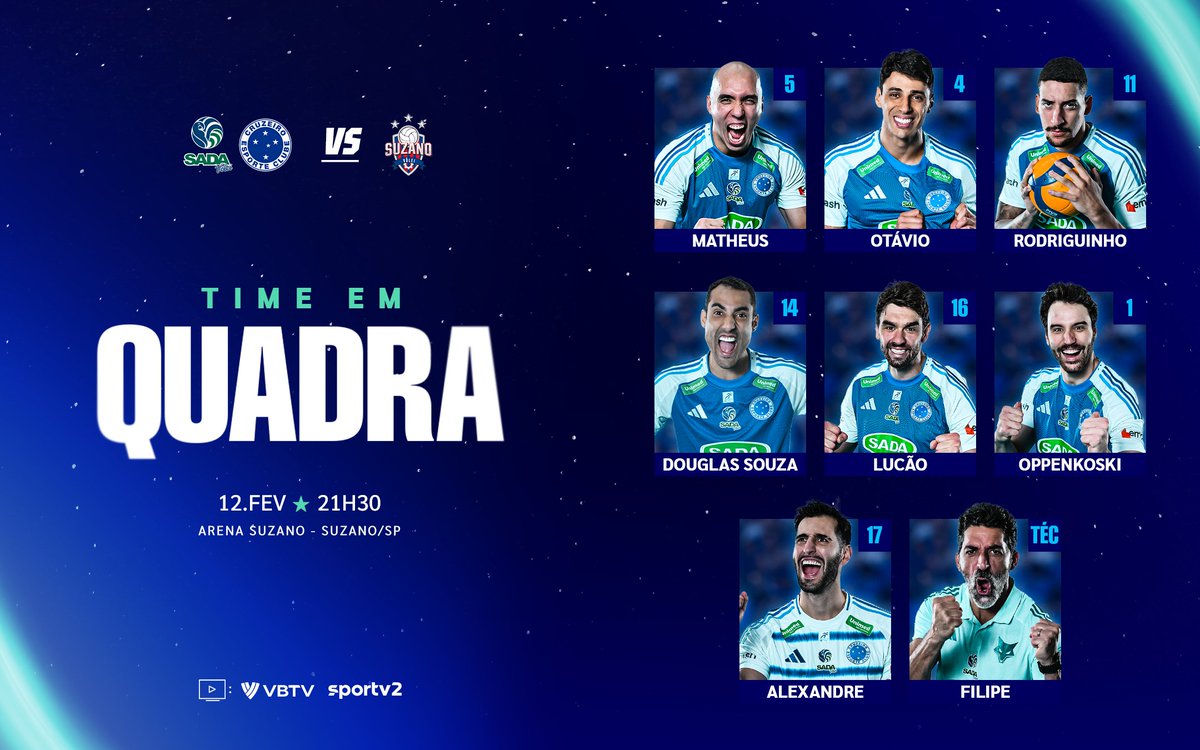 VAMOS PARA MAIS UM!
Sada Cruzeiro escalado para encarar o Suzano Vôlei fora de casa. Assista ao vivo no sportv 2 e na VBTV!