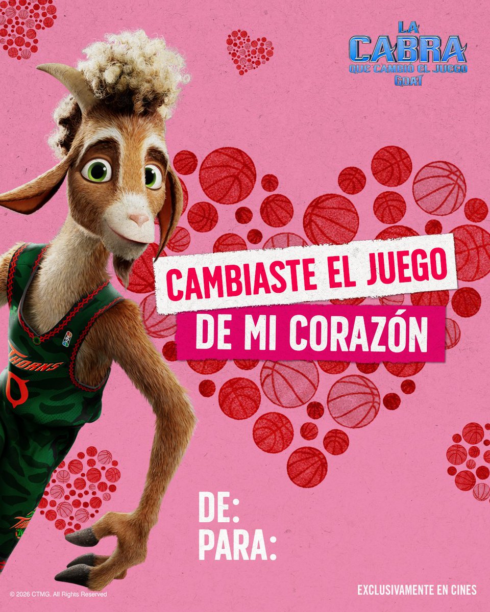 SonyPicturesMX's tweet image. ¿Necesitas una tarjeta de San Valentín para tu amorcito? No te preocupes, aquí te ayudamos. 💌✨
No te pierdas este San Valentín #LaCabraQueCambióElJuego – GOAT. 🐐 AHORA, exclusi-baaaaah-mente en cines.
