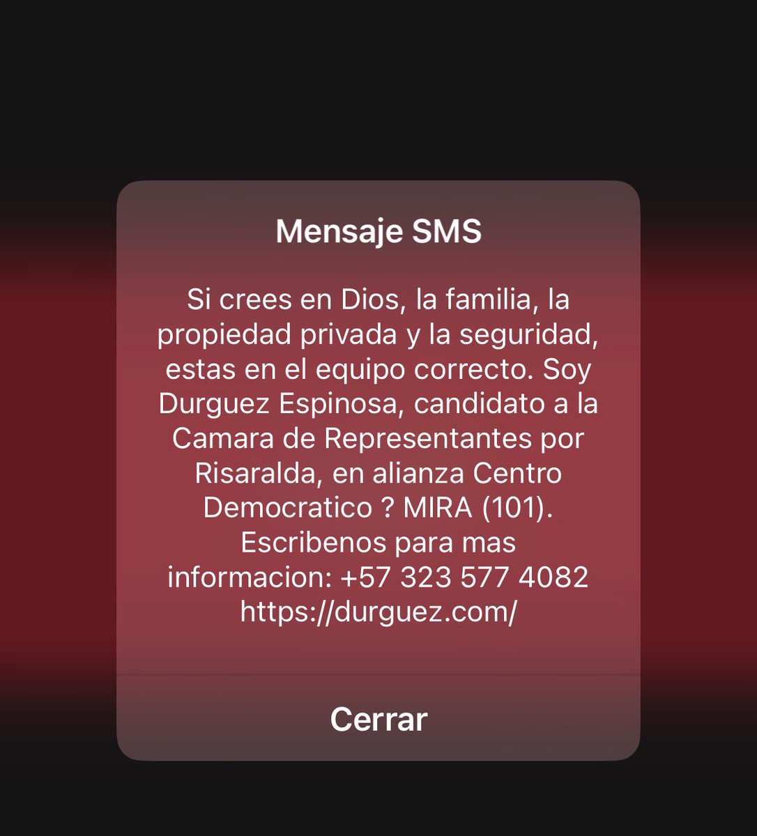 Respetado <a href="/Durguez/">Durguez Espinosa</a>  en ningún momento he autorizado el uso de mis datos personales para sus bases de Camapaña, le pido que verifique y solicite mi exclusión inmediata. Esto a toda vista es ilesgal. 

<a href="/sicsuper/">Superintendencia de Industria y Comercio 🇨🇴</a>