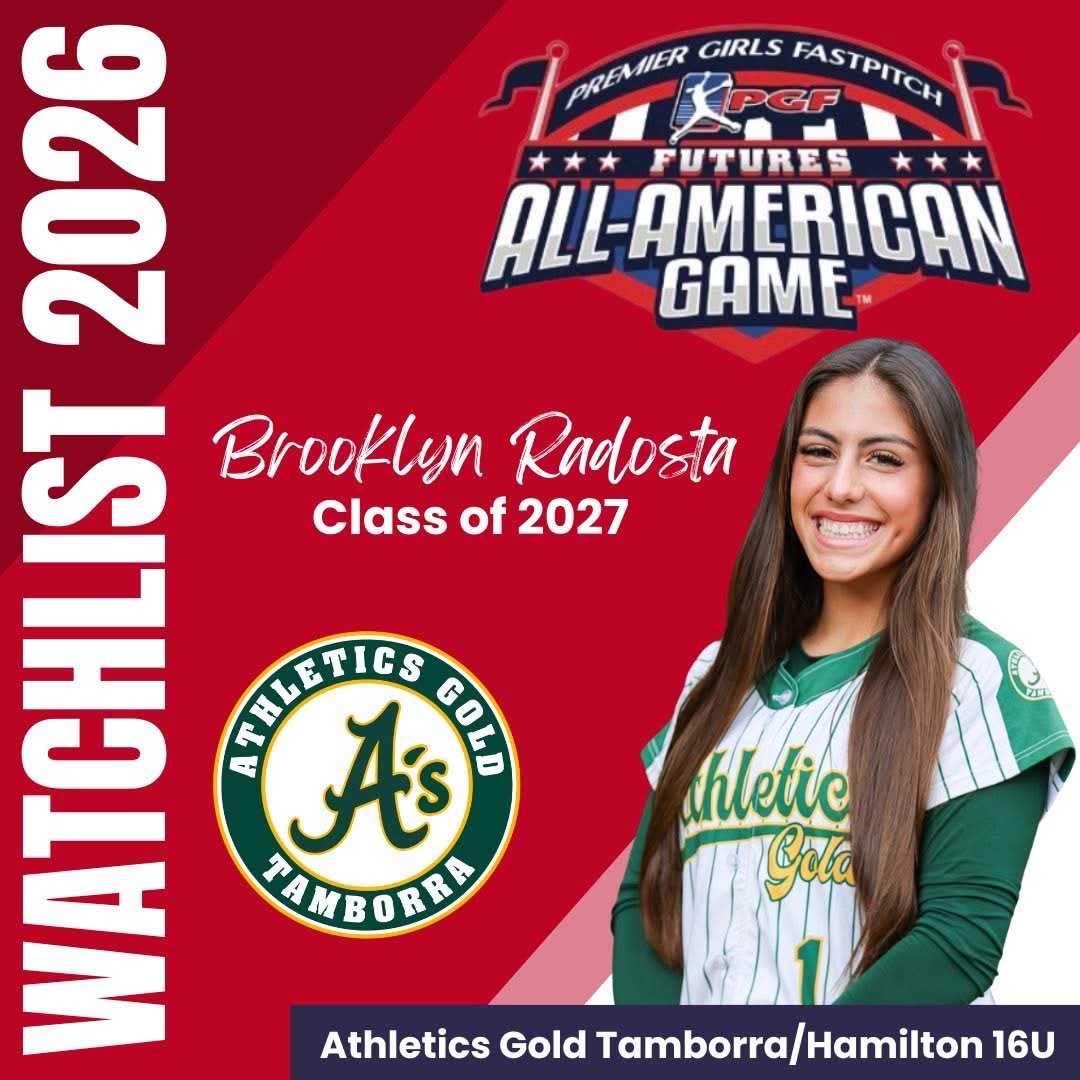 BrooklynRadosta's tweet photo. Thank you @PGFnetwork for naming me to the 2026 PGF Futures Game All American watchlist. I'm honored to be named with the amazingly talented girls on this list. We couldn't play in the All American Game last year because we were in Indianapolis for Nationals, but I'm excited to back in Southern California this July for PGF Nationals! For His Glory! Go A's! 💚💛@AthleticsGold09 @ExtraInningSB @AGTTamborra18
@SamfordSB @SamfordU @megdcurry @logancalhoun22 @sarahcespedes1 @bellsfurg
@ForsythSports @ryandgreenwood
@KlimMichael @LineDsoftball @grit_AA
@TamborraStacy @DanesClub
