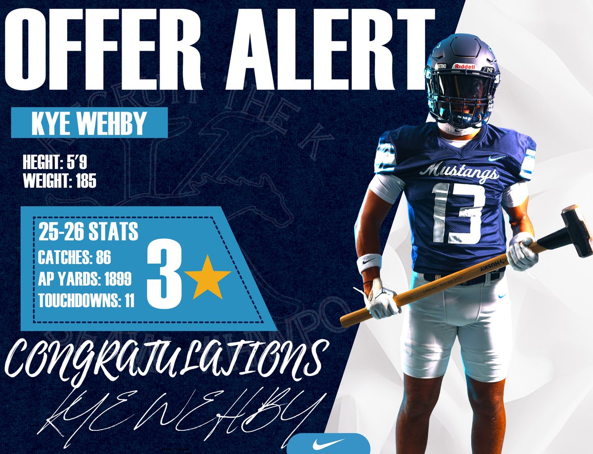 KHSMustangFBall's tweet photo. Congratulations to @KyeWehby picking up his 2nd offer from @McNeeseFB
#SFAW #HWPO #NoExcuses #Believe #RetoolandReload #WeWillWin #WEAREKINGWOOD #KingwoodALLIN https://t.co/EA3uNMPsPk