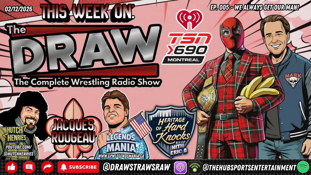 THE DRAW The Complete Wrestling Radio Show EP:005 - We Always Get Our Man! 02/12/26 - Eric Blondon and Randy Charpentier

Feed: open.spotify.com/episode/7DSCDJ…

The Doors are closing.  The Pods are filling up.   But you're locked In To the Draw as we make our first pit stop on the Road