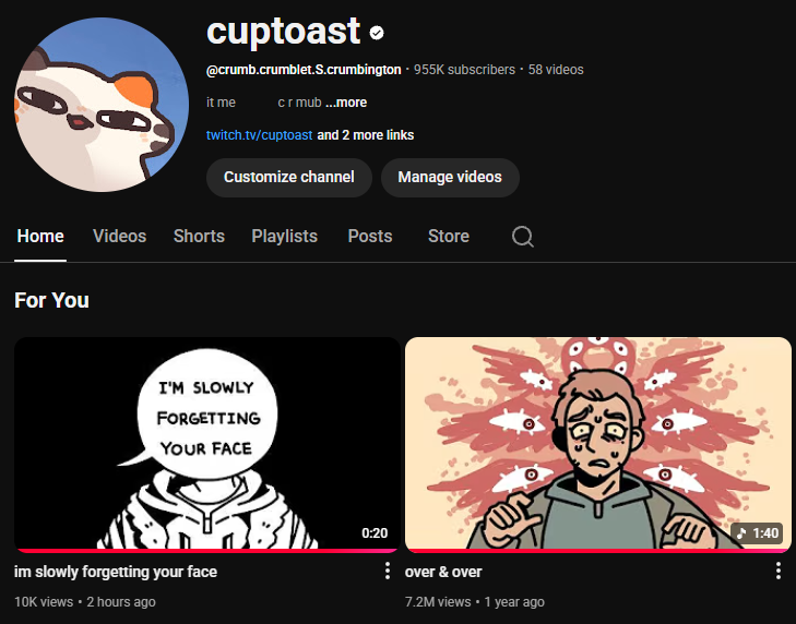 both ethan winters animations i made are next to each other on my channels homepage...