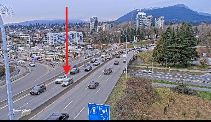 DriveBC's tweet photo. ⚠️#BCHwy1 - Stalled vehicle blocking eastbound left lane just before #SecondNarrowsBridge. Pass with caution, expect delays.
#NorthVancouver https://t.co/2ddV1TrcXc