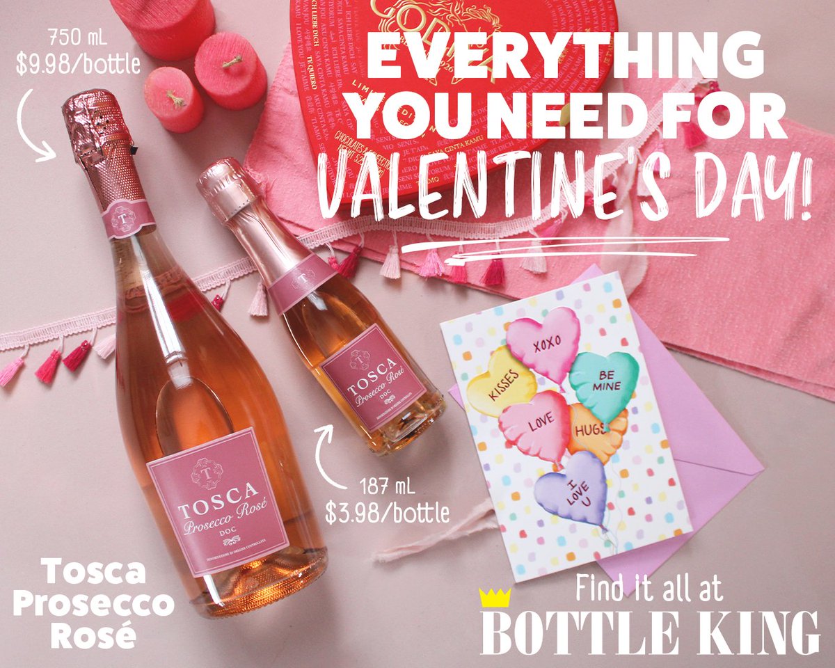 Going big this year? Or maybe just a little something, something?🍷💕💌 🍫💝

TOSCA Prosecco #Rosé
$9.98 (750mL) | $3.98 (187mL)

Bright pink, raspberry + citrus, crisp acidity &amp; beautifully balanced! The perfect #bubbly to share!💘

#Wine, #chocolates, cards &amp; more - all at BK!