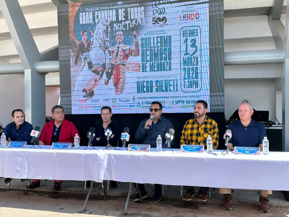 🚩 La empresa taurina Pasión por el Toro, que encabeza el matador Arturo Gilio y que tiene como gerente al también matador Jorge Mata, presentó este jueves los pormenores de la corrida que se celebrará en la plaza de toros “Alberto Balderas” de Ciudad Lerdo, Durango, el próximo