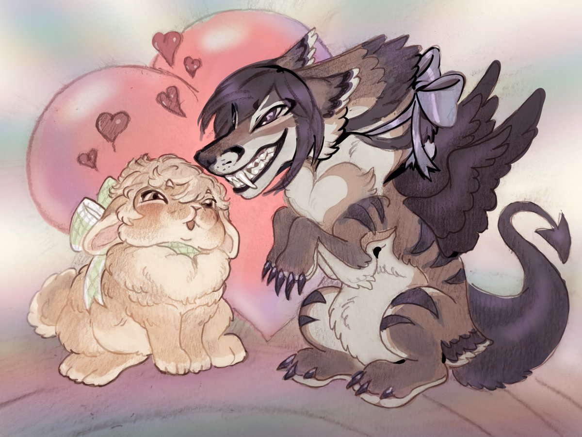 gay furry art! we have been dating for 6 years🐇🐉 

drawn with pencil + paper.
colored on CSP 🎨
