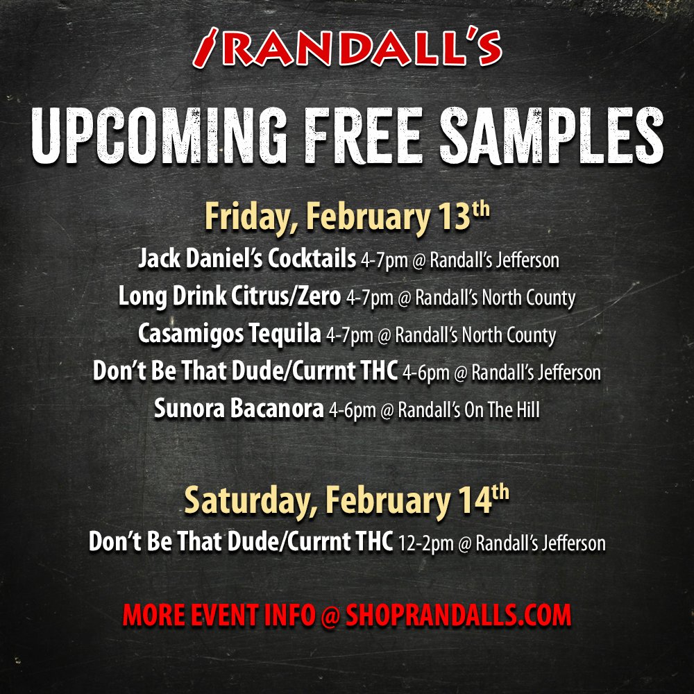 We have lots of FREE SAMPLES today at our Missouri locations. Stop by and find your new favorite!

More info @ shoprandalls.com/events🍸🥃🥤