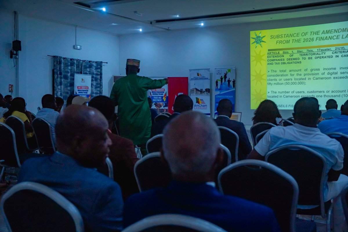 amchamcmr's tweet photo. 2026 TAX EVENT: AMCHAM REVEALS UNIQUE FISCAL INNOVATIONS
On Tuesday, February 10, the American Chamber of Commerce in Cameroon (AmCham) unveiled the 2026 Finance Law, highlighting its major innovations during a briefing cocktail themed “2026 Finance Law—Innovations, Perspectives. https://t.co/cO2dY3u12P