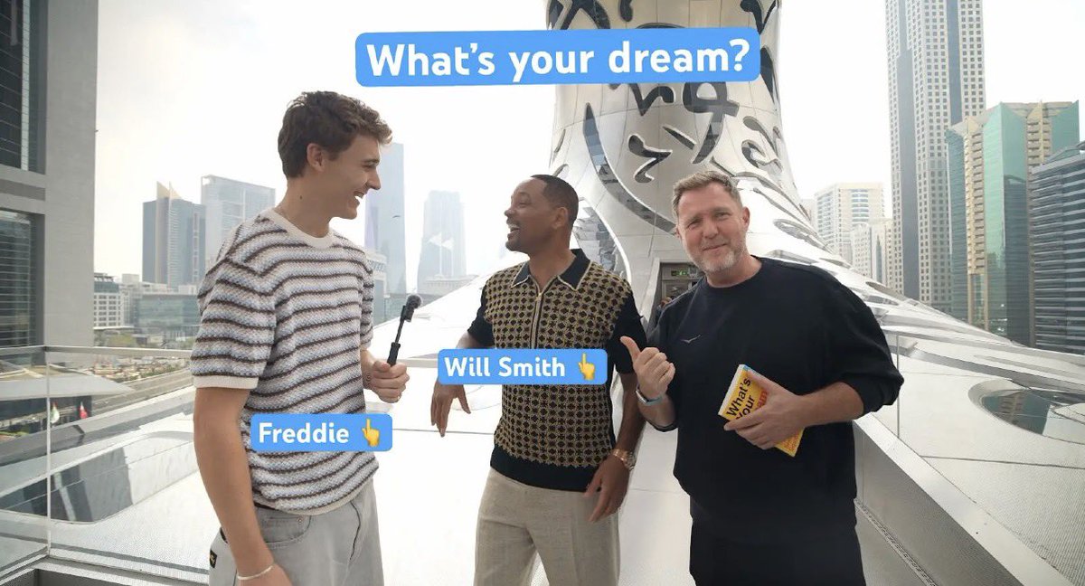 I just gave 10k cash to dreamer Freddie England and introduced him to superstar actor Will Smith to help him with his crazy dream!
👍
Who would you like to meet? 

Dream BIG x anything is possible! ❤️

Ps. Hey <a href="/elonmusk/">Elon Musk</a> can you help one of our dreamers dream?