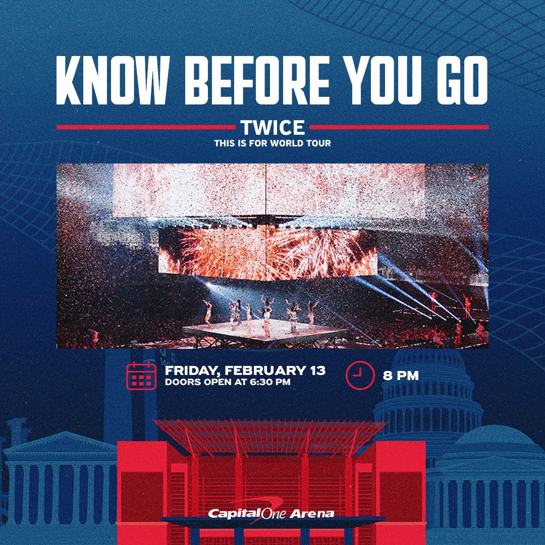 CapitalOneArena's tweet photo. Night one of TWICE at Capital One Arena TOMORROW!💗 

🚪: 6:30pm
🎤: 8pm
🎒: No bags unless 5"x7" or smaller
📲: Download tickets to your mobile wallet for an efficient entry https://t.co/GoybJmXKt7
