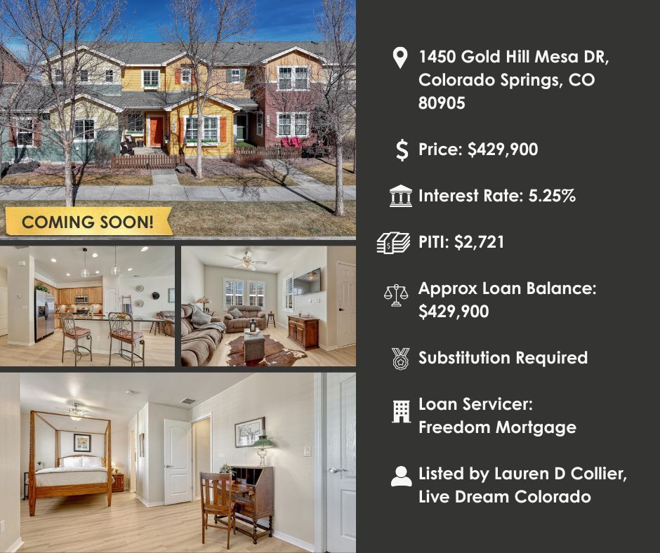 LaurenDCollier's tweet image. VA ASSUMABLE LOAN, NO GAP!
livedreamcolorado.com/gold-hill-mesa…
Sunny townhome across from Gold Hill Mesa community center is meticulously maintained and features zero carpet, rare luxurious double primary bedroom layout, and ample storage space.
#ColoradoSprings #GoldHillMesa #MountainViews