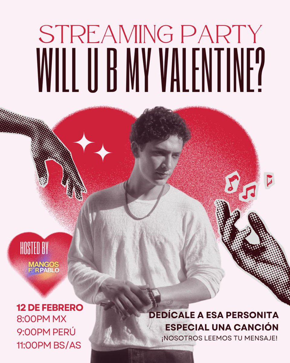 ‘will u b my valentine? 💘🌹| SP

No te pierdas nuestra streaming party! En donde podrás mandar una canción y tu dedicatoria o mensaje especial a tu persona favorita💌

Te esperamos HOY 12 DE FEBRERO ❤️
8:00PM MX 
9:00PM PERÚ
11:00PM  BS/ARG

Déjanos tu mensajito lindo y canción