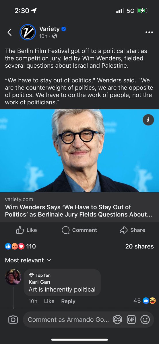 Wenders loves to remind us how stupid he is sometimes.