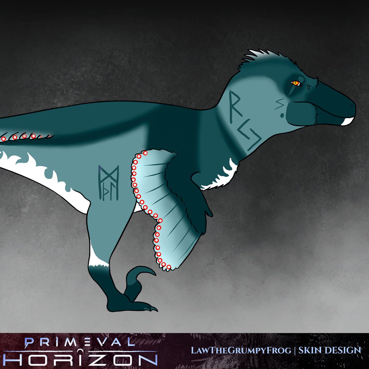 PrimevalHorizon's tweet photo. From concept to reality, take a look at our Achillobator's Runic skin!

A donor reward for LawTheGrumpyFrog, it's inspired from the Younger Futhark, also called Scandinavian runes. This skin adds mythical undertones to your raptor and, like all donor skins, can be customized! https://t.co/NQGa0cERWm