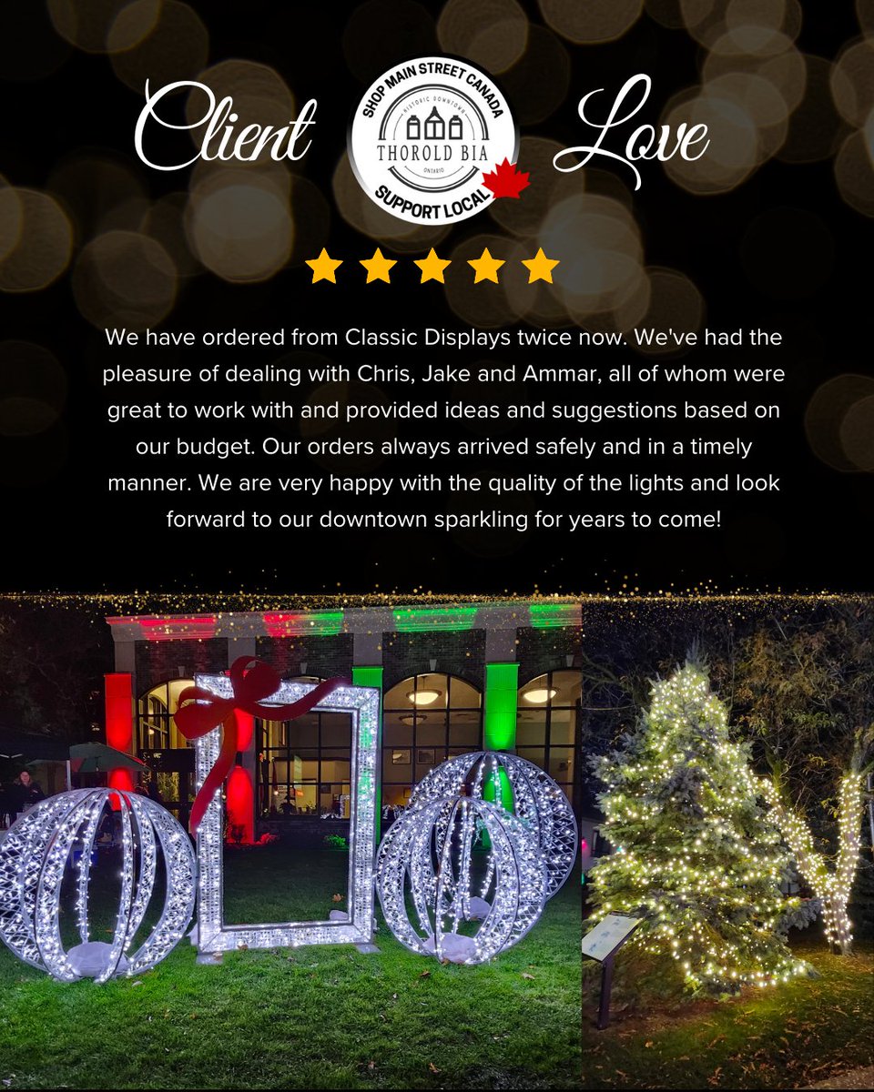 ClassicDisplays's tweet photo. Thank you @thorold_bia for the kind words and continued trust! We’re grateful to be a part of what makes your downtown special during the holidays! ✨🎄

P.S. We love your photos!

#christmas #christmascompany #christmasdecor #commercialchristmasdecorations https://t.co/iRC7NTVXLK