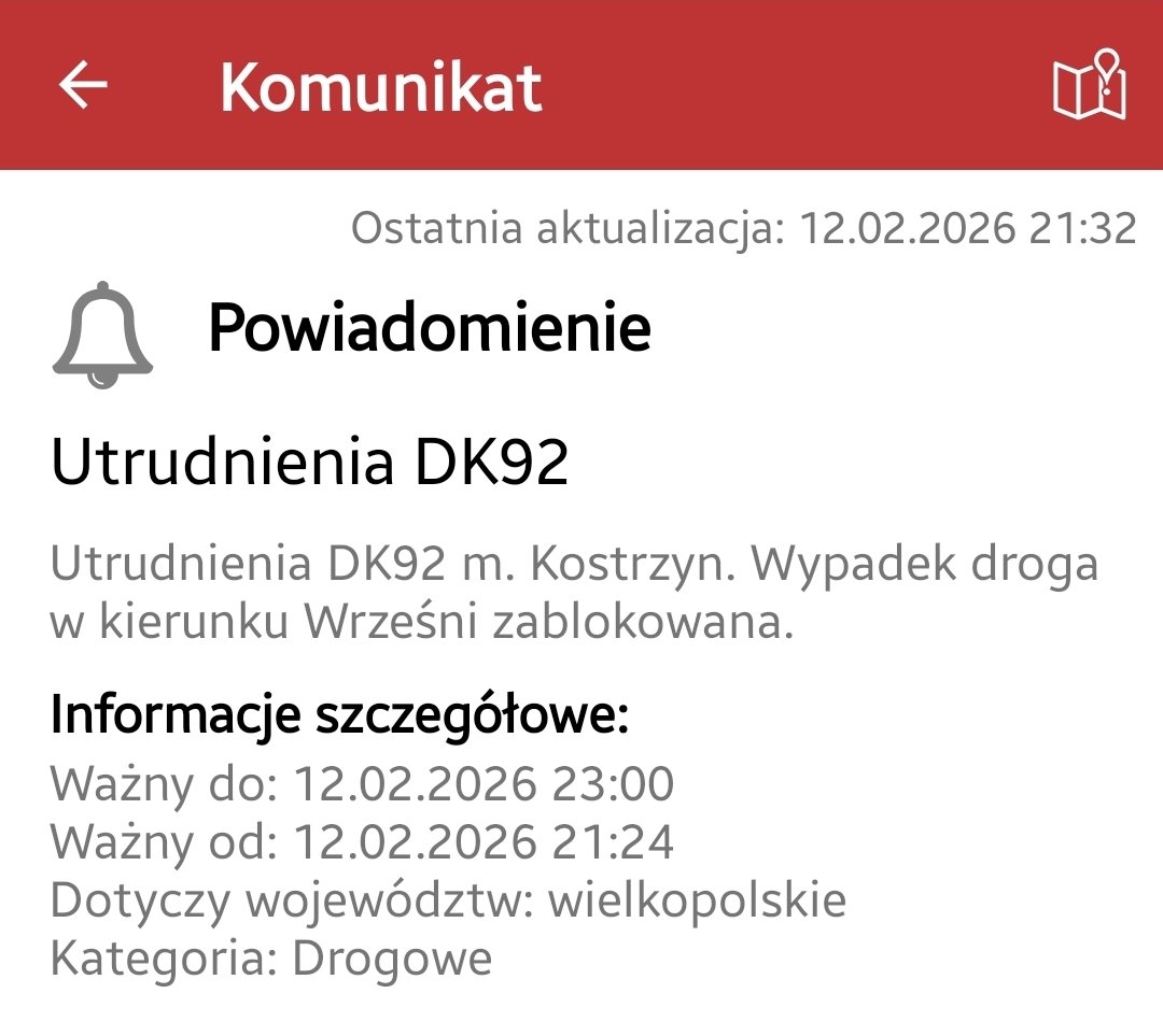 DK92 KOSTRZYN (Poznań ➡️ Września) #wypadek przed S5, trasa zablokowana. 
Objazd przez Kostrzyn do 
w. Strumiany