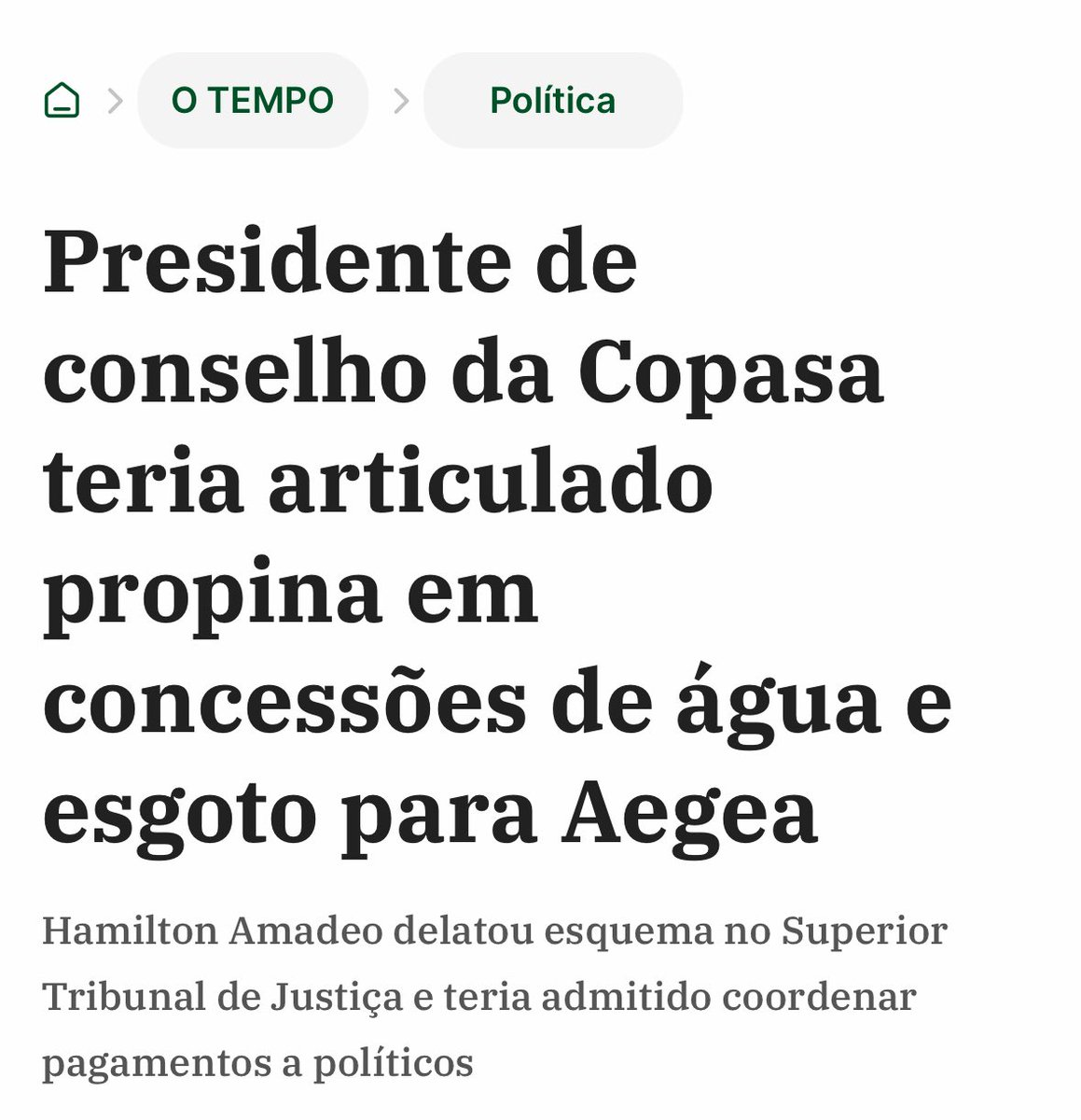 BOMBA! Venho denunciando há tempos sobre os corruptos por trás da privatização da Copasa. E hoje o UOL revelou um esquemão de R$ 63 milhões em propinas para favorecer a empreasa Aegea em concessões de água e esgoto, com envolvimento de pelo menos seis estados e 20 cidades e, nada