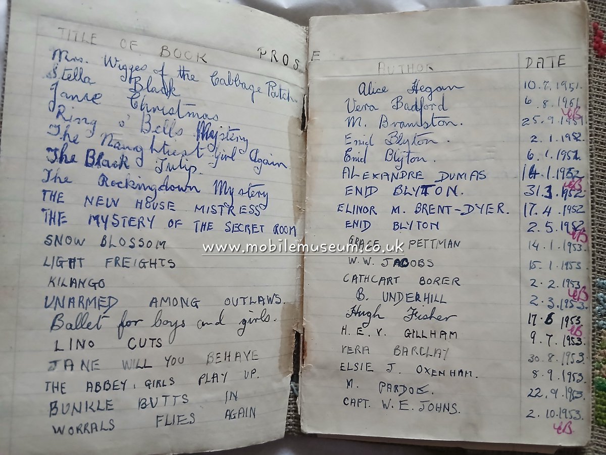 TheMobileMuseum's tweet photo. A few new arrivals for my collection. Two 1950s school books with beautifully embroidered covers &amp; a  1940s/50s schoolboy cap &amp; blazer badges. All in excellent condition. More items will be joining these to form a school section of the display. 

#vintagechildhood https://t.co/MxgVwfHUYj