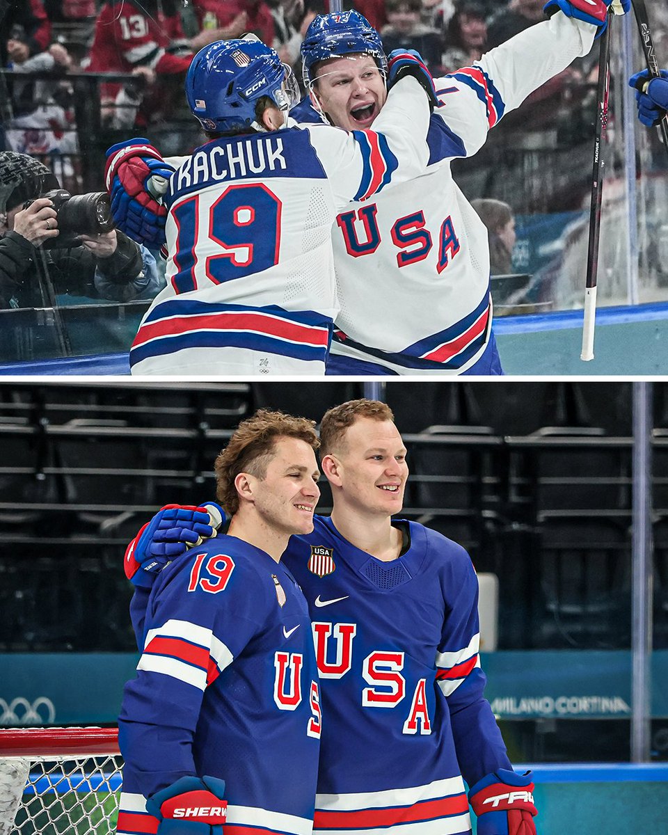 THE TKACHUK BROTHERS 🇺🇸 

Brady Tkachuk opens up the scoring for Team USA men's hockey with the assist from his brother Matthew and Zach Werenski 💪