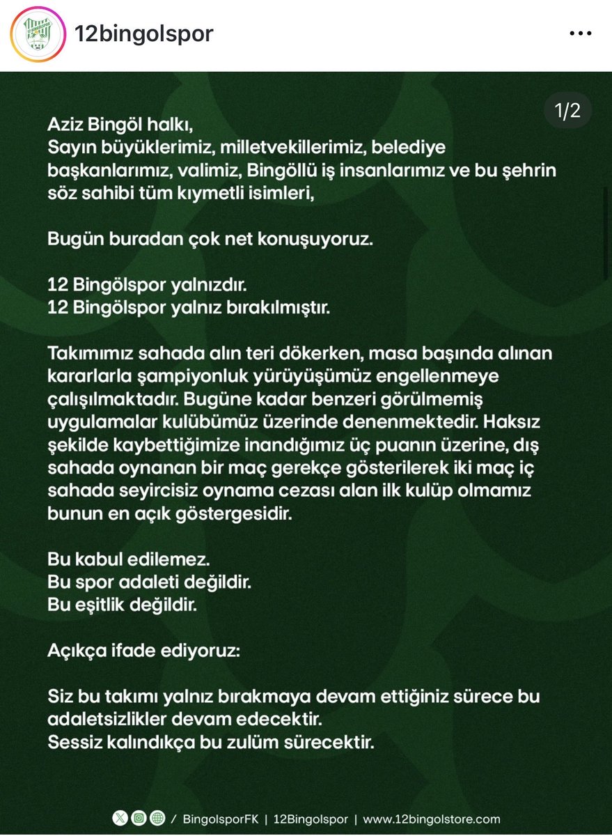 onurdemirag_'s tweet photo. Daha önce de söyledik, bugün yine gündeme getiriyoruz. Doğu takımlarıyla sistemli şekilde uğraşılıyor; vatandaşın emeği gasp ediliyor, sporda “ceza” adı altında açık bir ayrımcılık uygulanıyor.

Şehri yönetenler artık uyumasın. Bu halkın çocukları başka illerde taşlanırken sessiz kalanlar, bu bölgenin insanını en küçük bahanelerle ezmeye çalışıyor.

Kırıkkale maçında Bingöl tribünleri taşlanırken ortada olmayanlar, bugün memleketin takımına ceza yağdırıyor.

Ya bu memlekete sahip çıkın ya da rozetlerinizi ve mazbatalarınızı asın.

@BingolsporFk @menginozturan12 @Nihatkaya1212 @TFF_Org