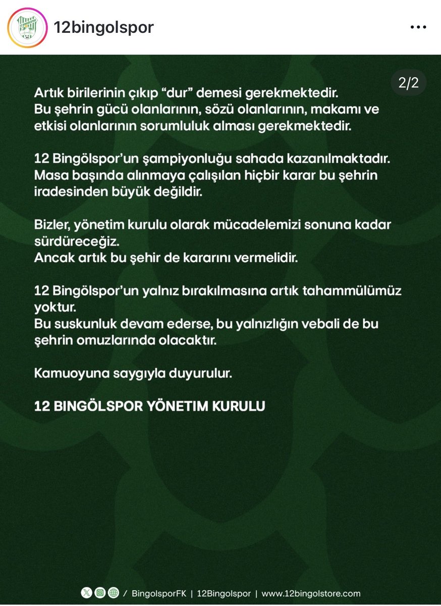 onurdemirag_'s tweet photo. Daha önce de söyledik, bugün yine gündeme getiriyoruz. Doğu takımlarıyla sistemli şekilde uğraşılıyor; vatandaşın emeği gasp ediliyor, sporda “ceza” adı altında açık bir ayrımcılık uygulanıyor.

Şehri yönetenler artık uyumasın. Bu halkın çocukları başka illerde taşlanırken sessiz kalanlar, bu bölgenin insanını en küçük bahanelerle ezmeye çalışıyor.

Kırıkkale maçında Bingöl tribünleri taşlanırken ortada olmayanlar, bugün memleketin takımına ceza yağdırıyor.

Ya bu memlekete sahip çıkın ya da rozetlerinizi ve mazbatalarınızı asın.

@BingolsporFk @menginozturan12 @Nihatkaya1212 @TFF_Org
