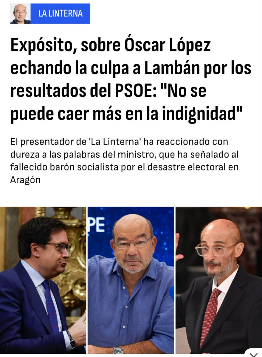 QFueso's tweet photo. Increíble la indignidad de #ÓscarLópez ‼️
Echa la culpa a #Lamban por los malos resultados obtenidos en Aragón por Pilar Alegría.
Según él no hizo la suficiente oposición al gobierno del PP.
No se acuerda ya de como lo menospreciaron y lo ningunearon en la época de Sánchez.
😡 https://t.co/SQmCKOblyo