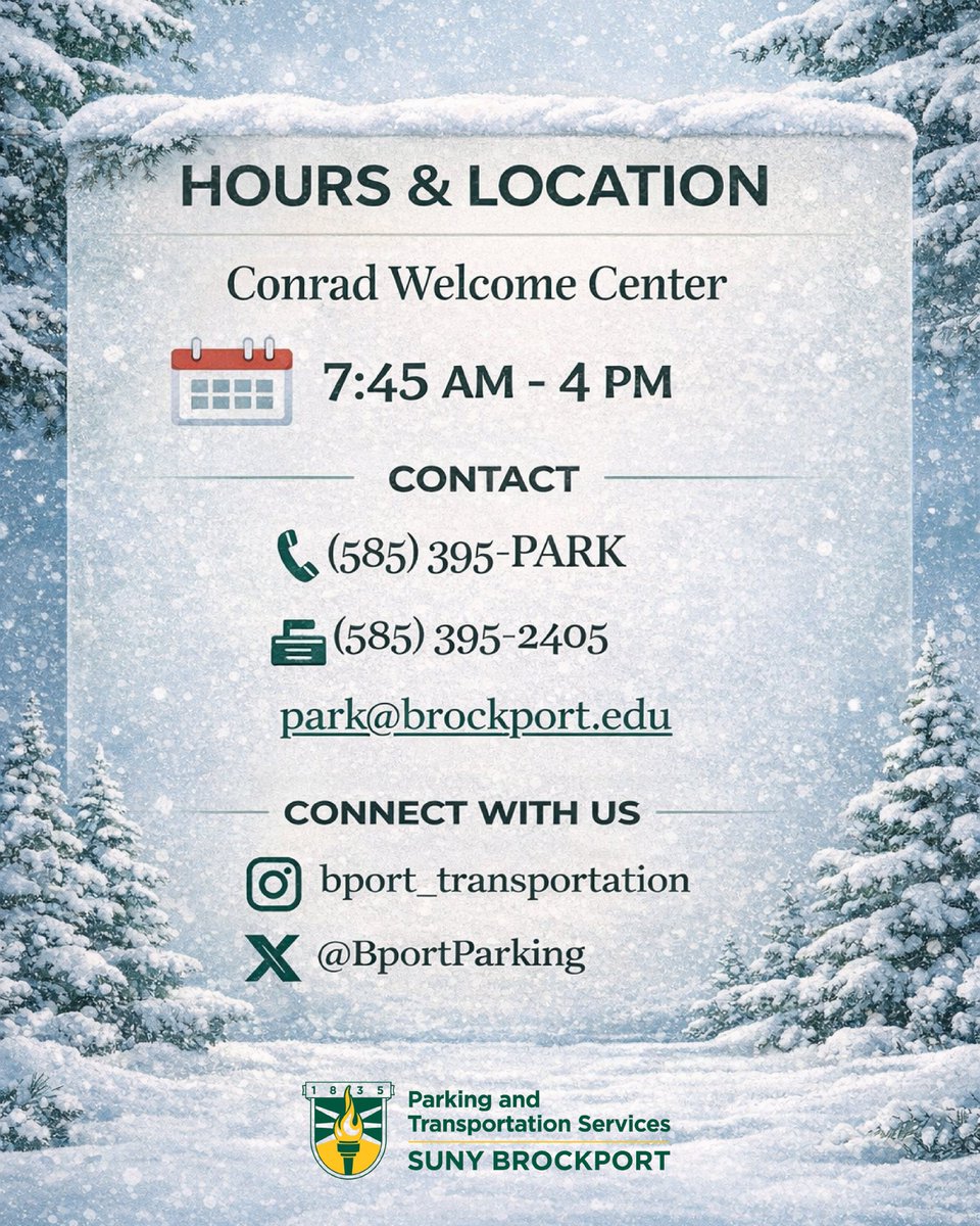 Need to reach Parking &amp; Transportation Services? ❄️📍 Our hours, location, and contact info are all right here!