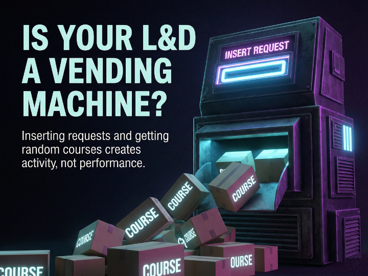 JayKinker's tweet photo. Is your L&amp;D a vending machine?

Insert Request ➡️ Get Course ➡️ Hope for Results

This creates "activity," not impact. Static annual plans r dead by Q2

We need ecosystems, not catalogues.

Swipe to see the 5 systems that actually drive performance. 🚀

#LND #FutureOfWork #EdTech https://t.co/ACNR9PgAWw