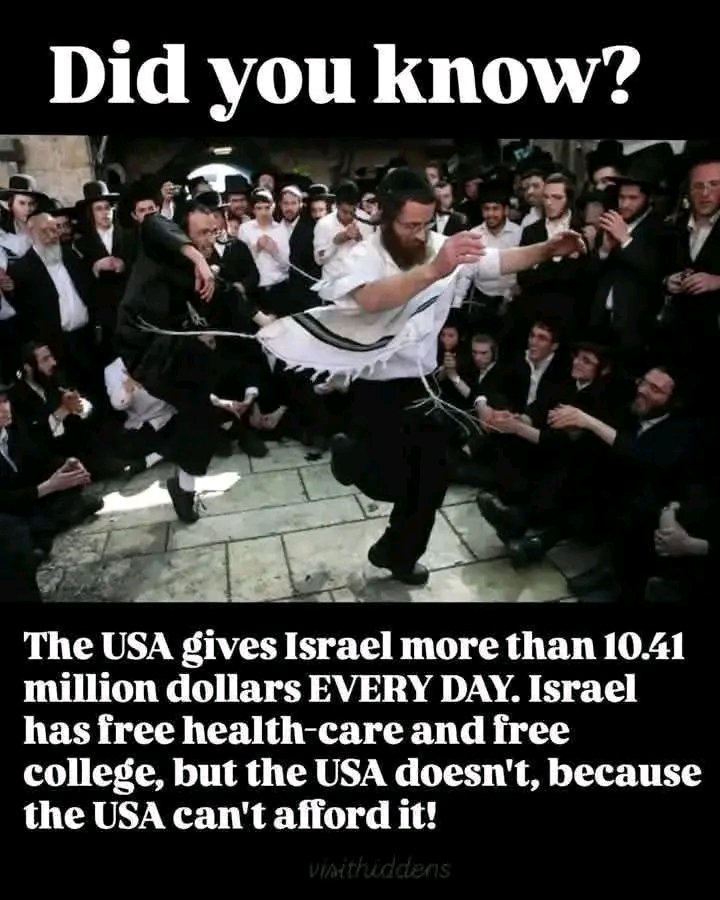 Elohim_Embassy's tweet photo. 知ってた？

アメリカはイスラエルに毎日1000万ドル以上（10.41百万ドル）を渡してるんだ。  
イスラエルには無料の医療と無料の大学があるのに、アメリカにはない。  
なぜならアメリカにはそんなお金がないからだ。

RAELselect https://t.co/Mp2xBPboqn