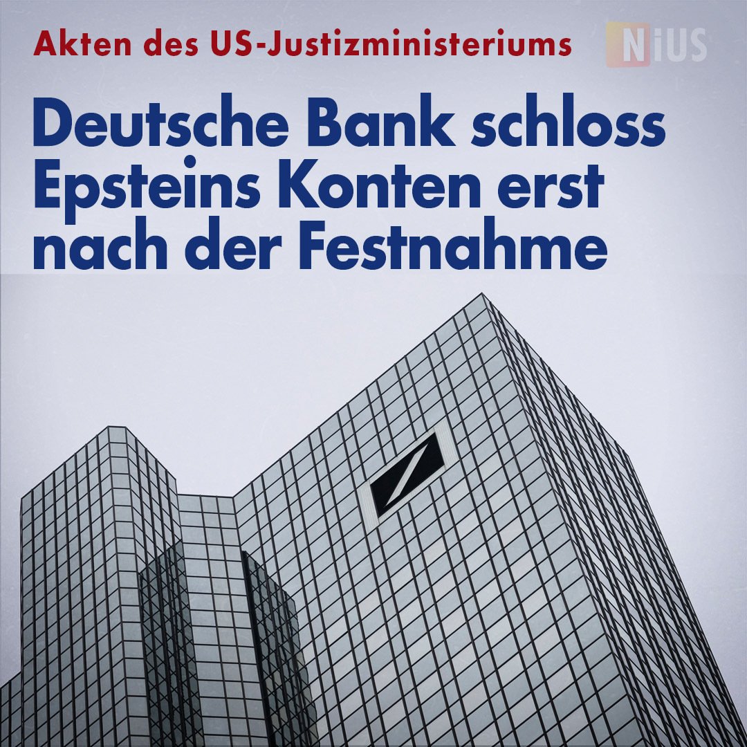Neu veröffentlichte Akten des US-Justizministeriums zeigen, dass die Deutsche Bank Jeffrey Epstein auch nach der angekündigten Beendigung der Geschäftsbeziehung Ende 2018 weiterhin Bankdienstleistungen zur Verfügung stellte.

nius.de/kriminalitaet/…