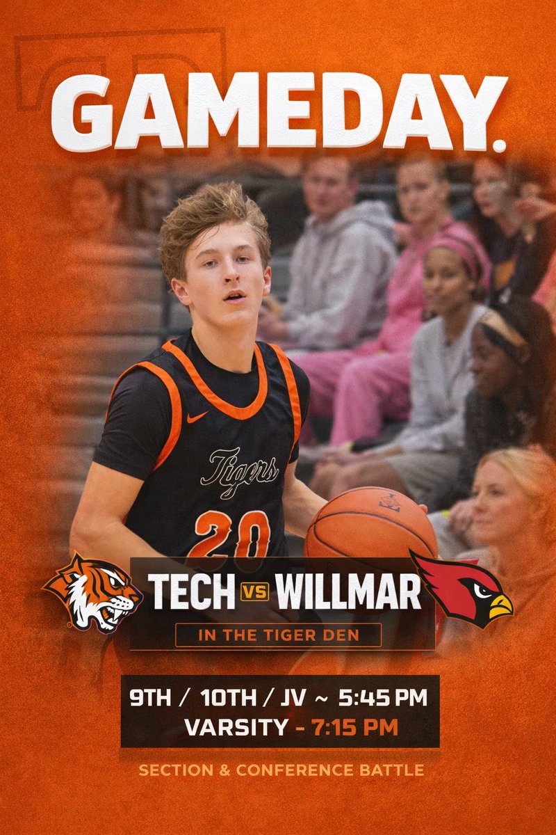 TechTigerBB's tweet photo. Letβs get it π₯π
π₯ ITβS GAMEDAY π₯
Section & Conference battle in the Tiger Den tonight!
π TECH π WILLMAR
β° 9th / 10th / JV β 5:45PM
β° Varsity β 7:15PM
Student Section Theme: FRAT ππ§’
Bring the energy. Bring the noise. Protect the Den. π
πͺ
#TechTigers #CLCHoops https://t.co/T0zVaABYUf