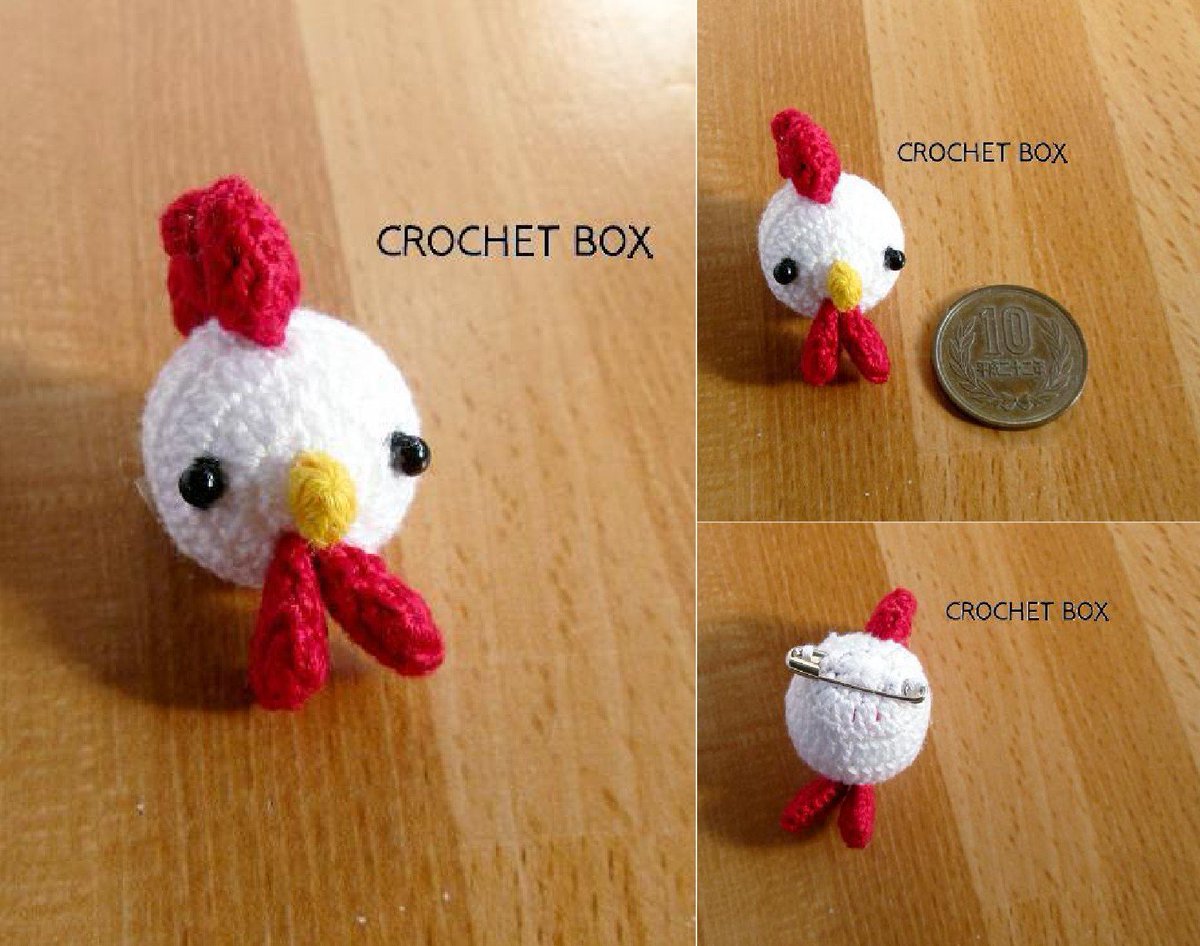 minneさんにて販売中の 編みぐるみのニワトリさんのブローチです。 お