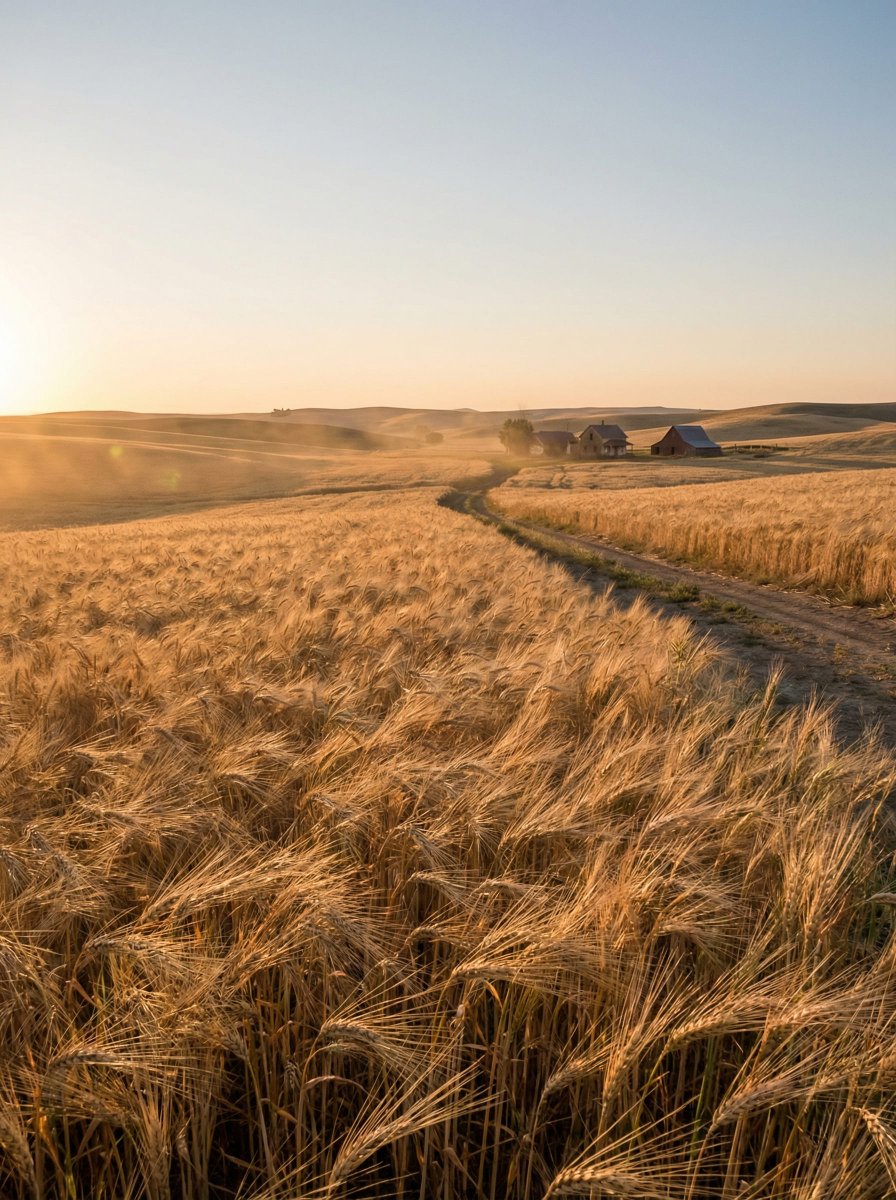 p_chusaengsri's tweet photo. Golden wheat fields stretch toward a distant farmhouse, bathed in warm sunlight under a clear sky. A winding path meanders through the landscape.
#GoldenWheatFields #FarmhouseViews #SunlitLandscape #NaturePathways #RuralBeauty https://t.co/JPSX8G6Ob5