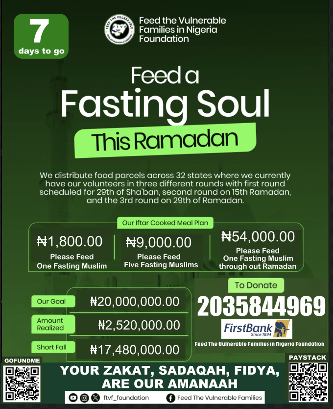 ftvf_foundation's tweet image. Your donations and repost makes a difference and it's impact is huge. We are thankful for your support as always 🙏 Kindly donate if Allah [swt] has bless you and please help 🔁

Account Details:
First Bank
2035844969
Feed the Vulnerable Families
in Nigeria Foundation

Donation…