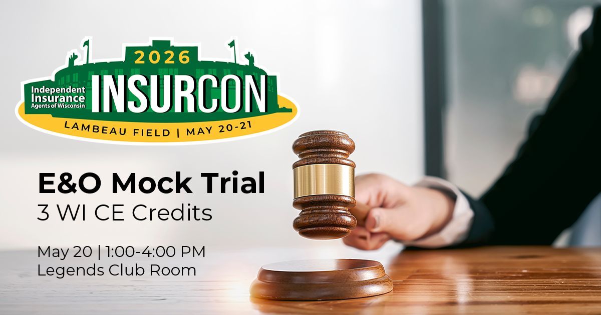 ⚖️ Only at InsurCon2026: Step into the courtroom at Lambeau Field!

Be the jury in a real-life-style E&amp;O case and see how everyday agency decisions turn into legal drama. Learn, vote, and earn 3 WI CE Credits—all in one afternoon! 🏈📚 buff.ly/8HwnKA6