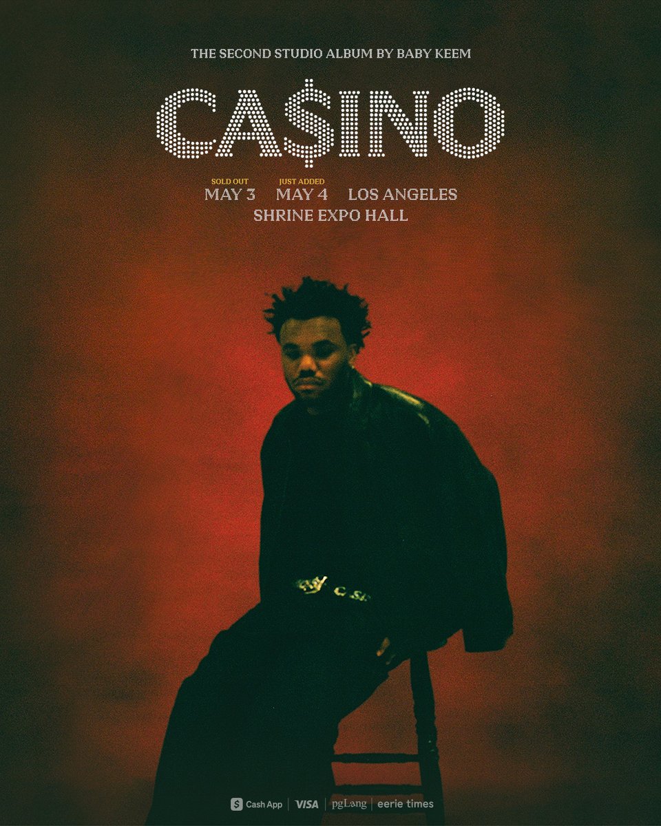 ShrineLA's tweet photo. Baby Keem
The Ca$ino Tour
2nd show added. On sale now
https://t.co/yxLK9klBMw https://t.co/UfqKA5dlrH