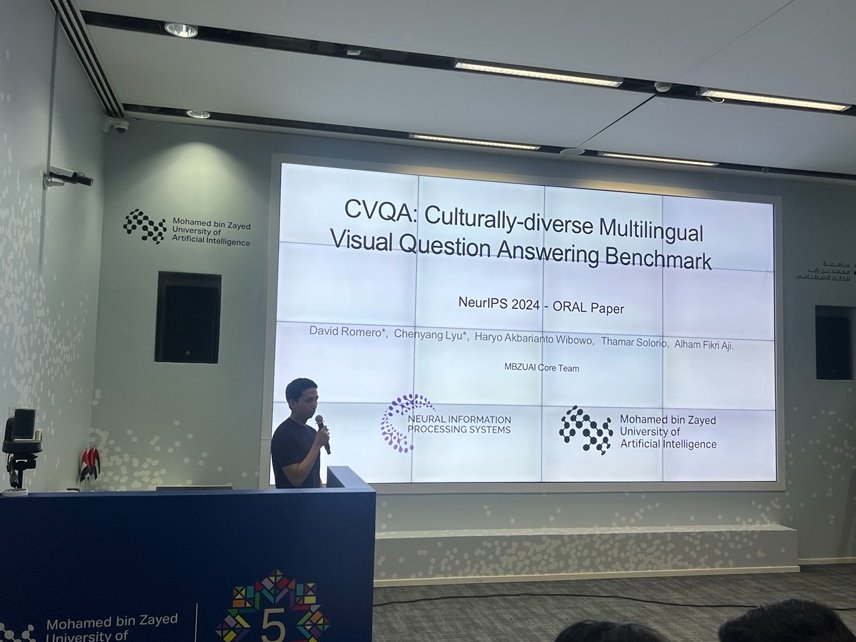 Davidromogr's tweet photo. MBZUAI @mbzuai celebrated it's 5th anniversary, and I had the opportunity to present CVQA (NeurIPS Oral) ,  selected as one of MBZUAI’s most impactful research projects. Recently, I also presented my latest work on video generation "KineMask", winning a second best poster award ! https://t.co/9mgJB6uRVf