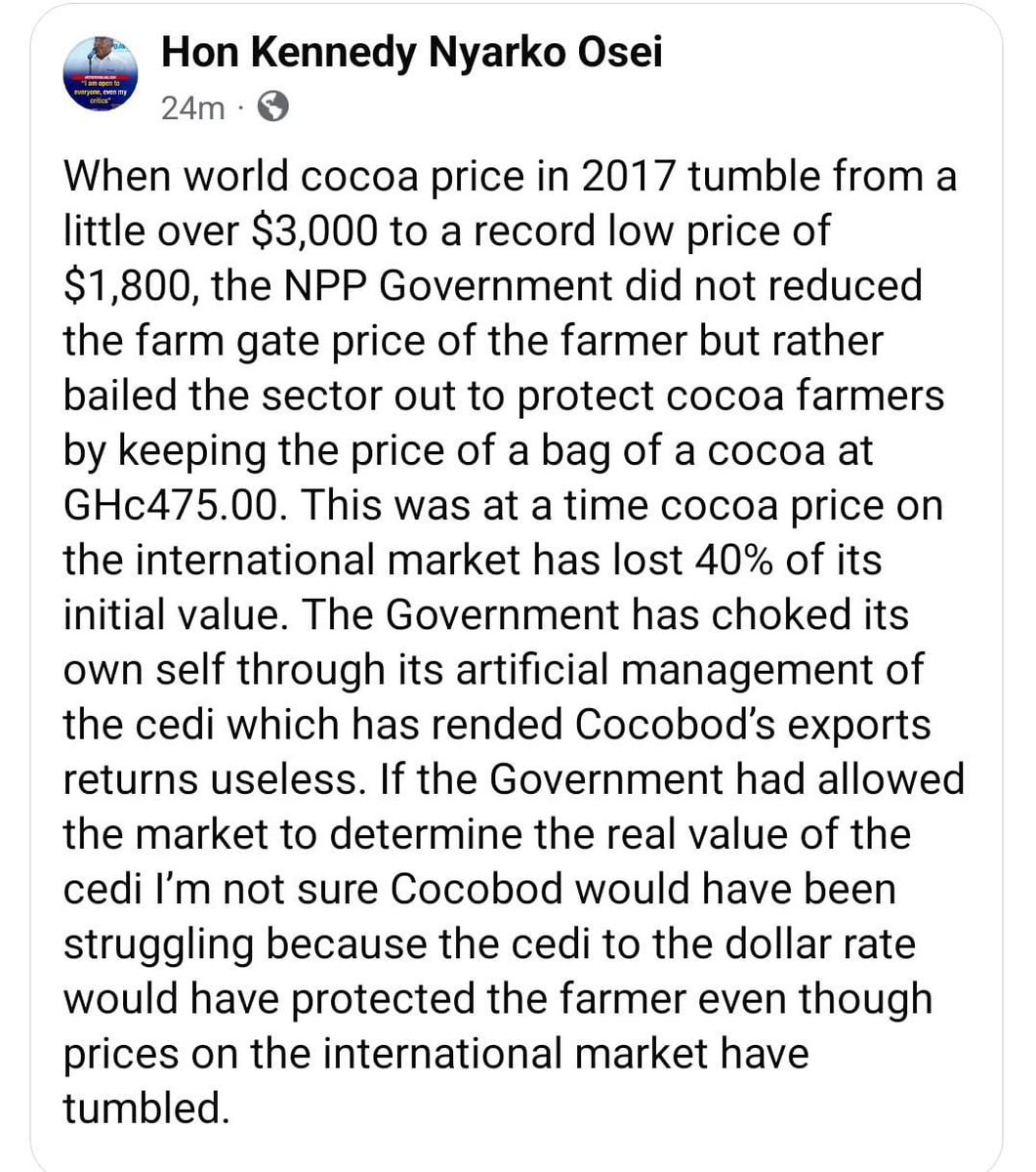 Hon. Kennedy Nyarko Osei puts things into perspective on cocoa market dynamics.