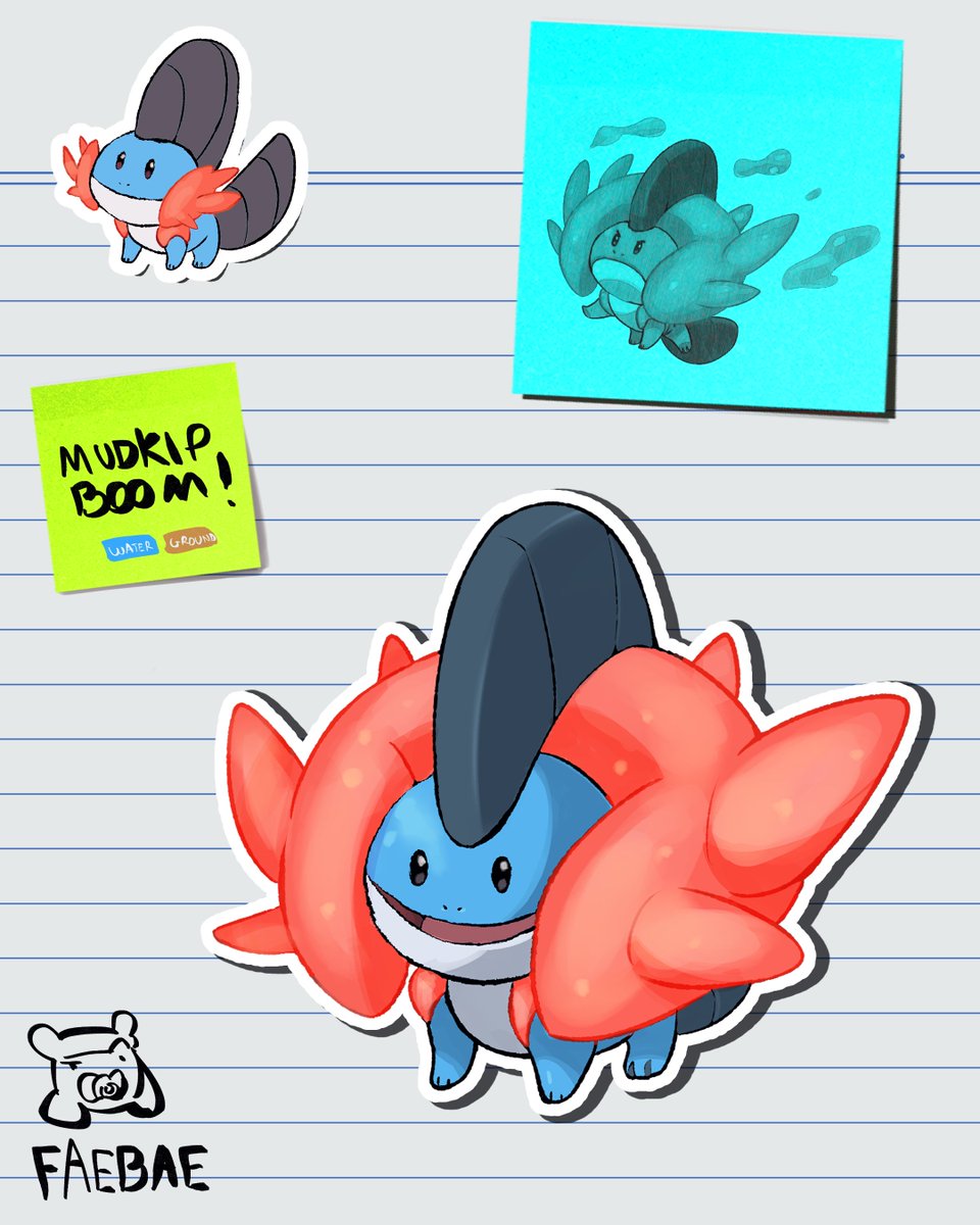 baefakemon's tweet photo. MUDKIP BOOM!

It gets inflatable cheeks that works like baby floats (on the neck and shoulders) inspired by Mega Swampert, and yep, it is inspired by the beta rabbit mudkip!

if u wanna adopt this design, DM me or check my kofi! https://t.co/A6mUsu2UIe