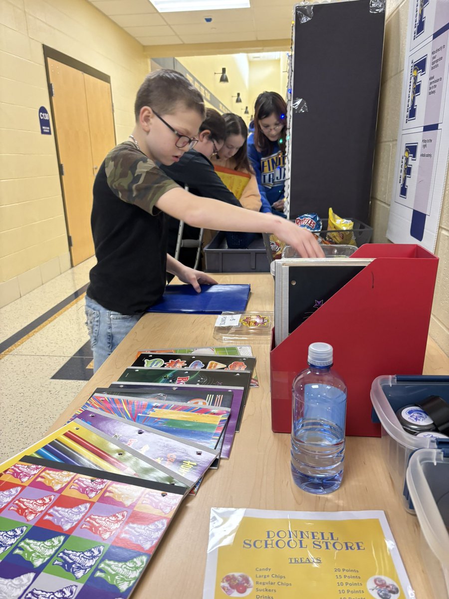 The Donnell PBIS Rewards School Store was open for business today during lunch!  Students were able to use the positive points they earned on their “Gold Cards” to purchase different items from the store!  The Trojan Store will be open everyday Thursday!  #TrojanTrue