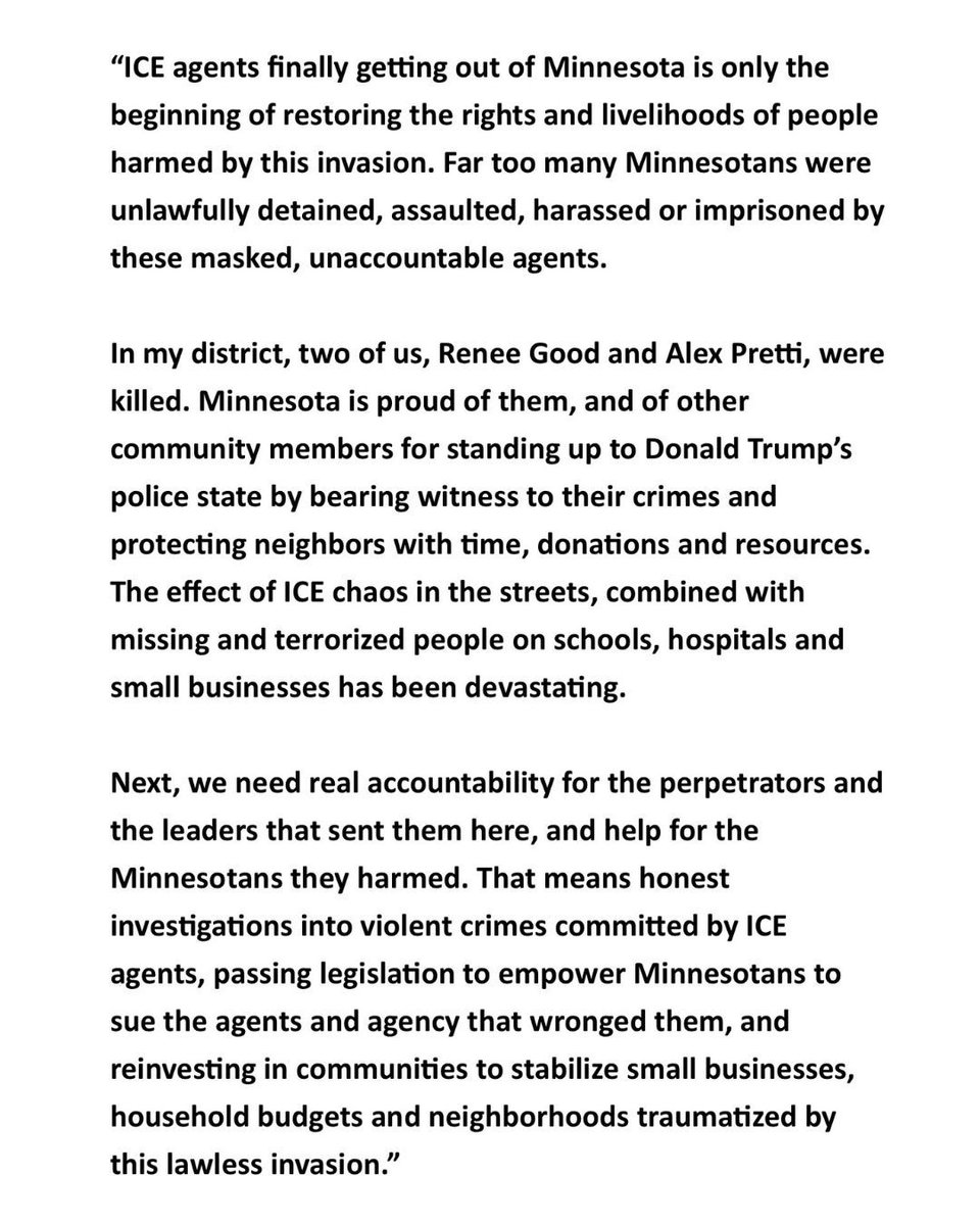 My statement on the ICE withdrawal from Minnesota.