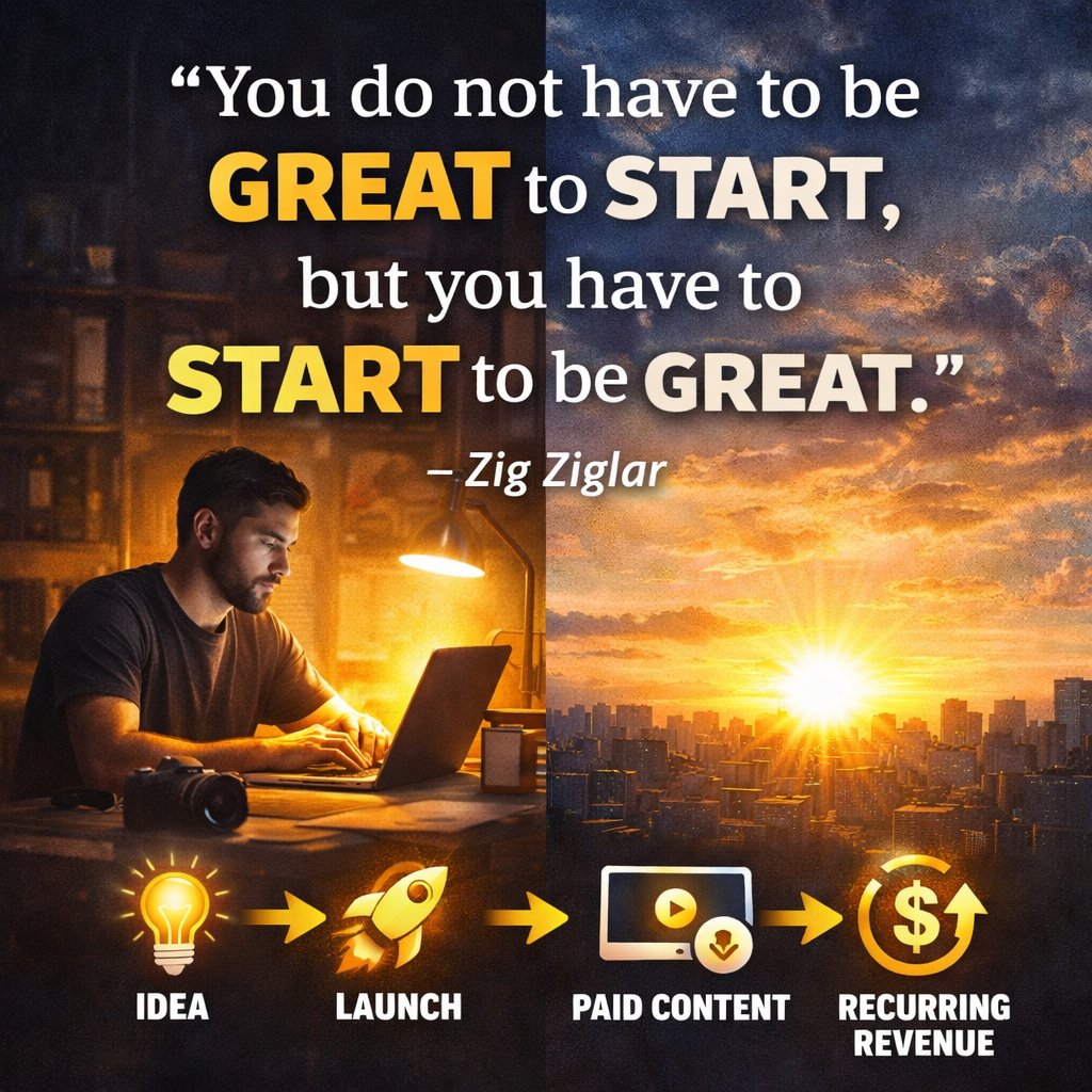 Tazel_com's tweet image. “You do not have to be great to start, but you have to start to be great.”
— Zig Ziglar
Every creator you admire?
They started with zero fans.
Zero sales.
Zero polish.
They just started.
If you’ve been waiting to feel “ready”…
This is your sign.
Start messy.
Start unsure.
Start