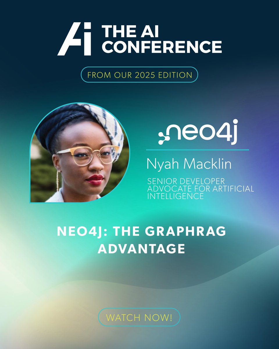 AIconference's tweet photo. Traditional RAG can retrieve similar content. But can it uncover real connections across complex enterprise data?

At The AI Conference 2025, Nyah Macklin, Senior Developer Advocate for AI at Neo4j, broke down how GraphRAG and knowledge graphs power more accurate, explainable, and reliable AI agents.

Watch the full talk on our YouTube channel. https://t.co/QYlyMH2gY3