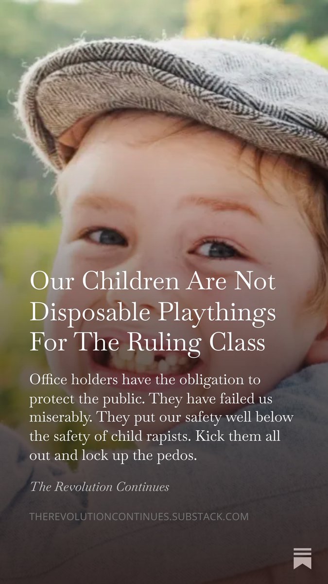 cynthianna3's tweet image. Democrats &amp;amp; Republicans are owned. They protect the billionaire predators. Take a look at Track AIPAC to see how much money sleazy politicos have gladly taken to push genocide. #PedoInChief #IsraeliCrimes 

Our Children Are Not Disposable Playthings
therevolutioncontinues.substack.com/p/our-children…