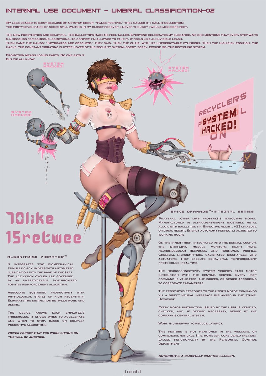 FeuroArt's tweet photo. An intrusion into the corporate network overrides biometric authentication and sends indiscriminate mass recycling commands to the EM-9 dismantling units.
Reiko attempts to block the system by saturating it with data.
The reset will only be activated with 70 likes and 15 retweets https://t.co/0d8mI048pf